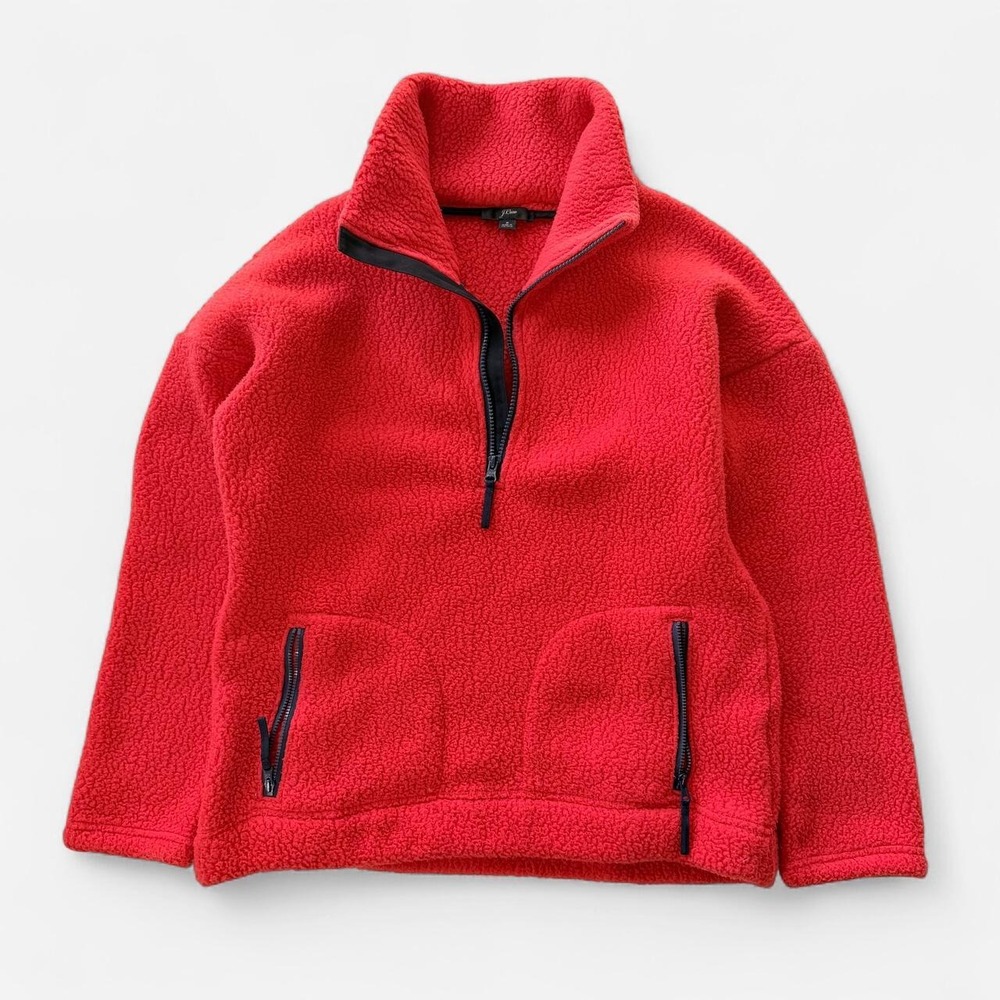 J.Crew Women's Small Red Sherpa Fleece Half Zip Pullover